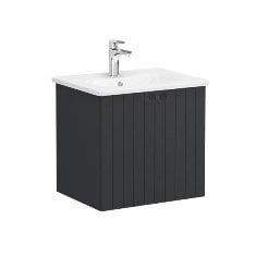 Vitra Root Groove 69272 Lavabo Dolabı, Kapaklı, 60 Cm, Mat Grafit, Yuvarlak Lavabolu